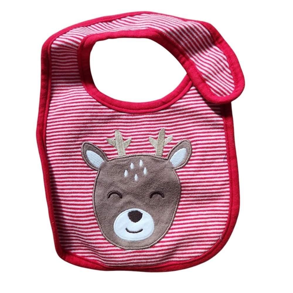 Carter's Baby Holiday Red White Striped Reindeer Bib Size OS 100% Cotton